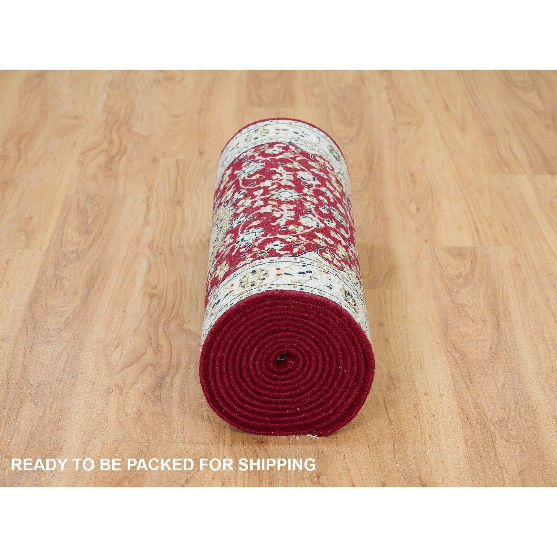 Shahbanu Rugs Burgundy Red Hand Knotted Nain with Center Medallion